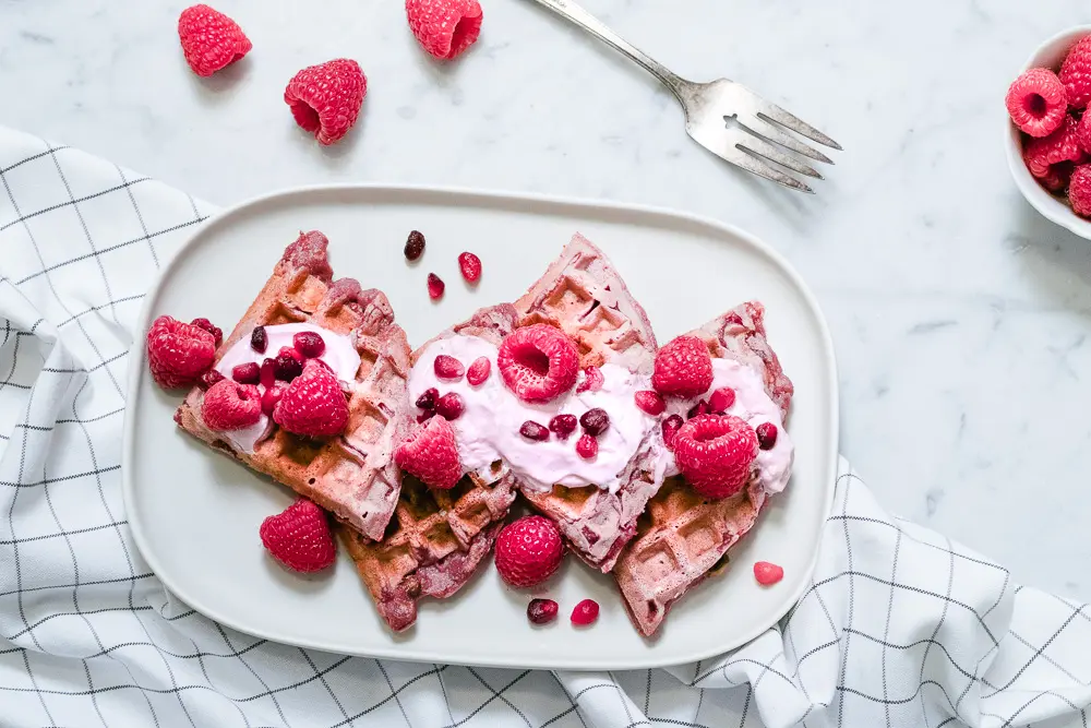 Gaufres roses à la framboise