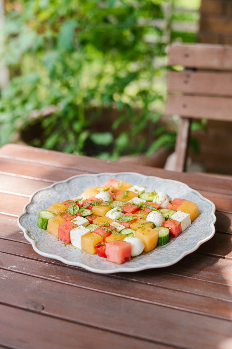 salade de melons style échiquier plateau apéro sans cuisson