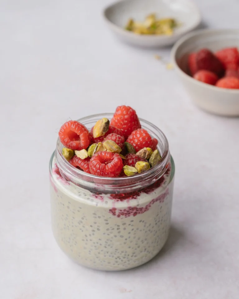 gruau préparé la veille overnight oat matcha framboises déjeuner santé