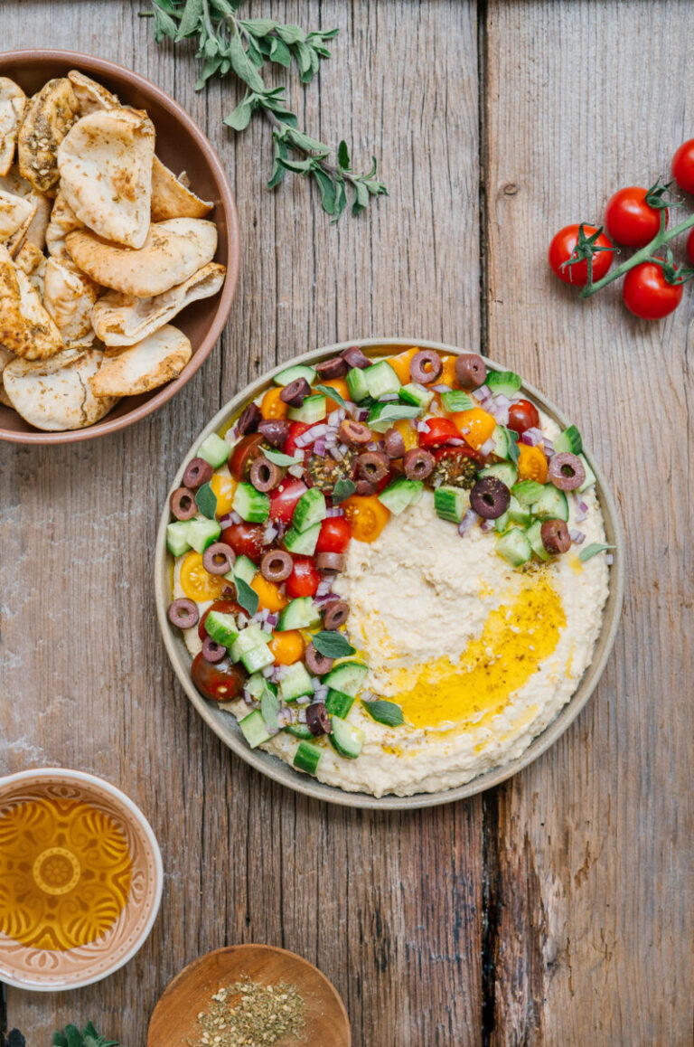 houmous garni concombre tomates repas principal simple facile rapide